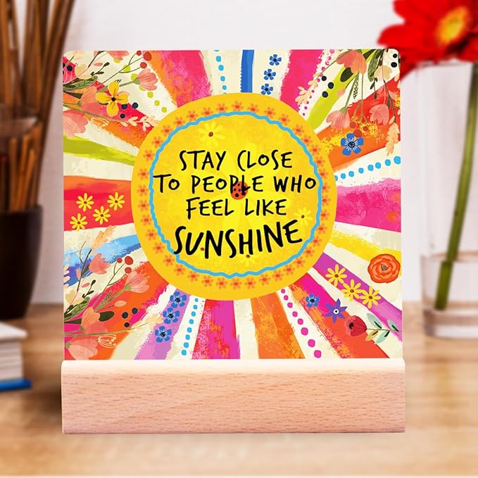 Inspirational Gifts for Teen Girls Women Birthday Christmas-Encouragement Gift Cheer Up Gifts for Friends-Sunshine Desk Decor-Stay Close to People Who Feel Like Sunshine Sign Ceramic Plaque