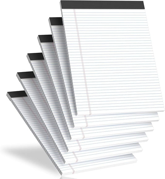 Legal Pads 8.5 X11.75, Narrow Ruled Notepads, 6 Pack, 30 Sheet/Pad, White Legal Pads, Tear Off Notepad, Perforated Writing Pad, Notebook Paper College Ruled, Notepads for Office Home School, Notepad