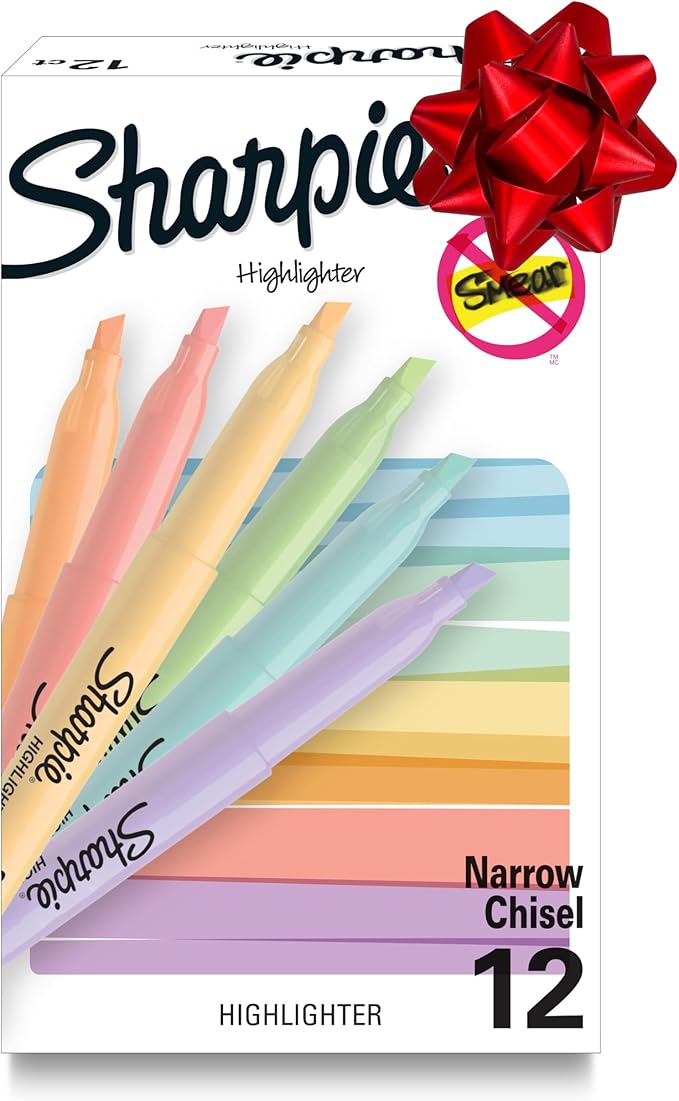 Sharpie Pocket Highlighters, Mild Pastel Colors, Assorted, Chisel Tip, 12 Count - School, Home, and Office Use, Teacher Supplies