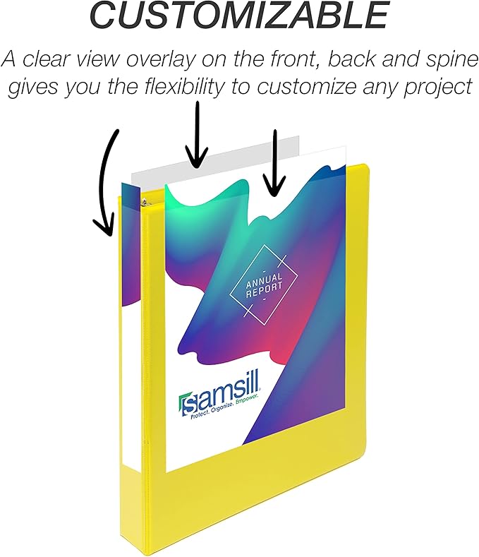 Samsill Durable 1 inch 3 Ring Binder, Made in USA, D Ring Binder, FSC 100% Recycled Chipboard, Yellow, 4 Pack