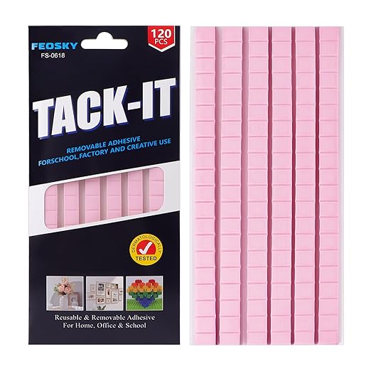 Feosky Adhesive Poster Sticky Tack Putty, Reusable and Removable Adhesive Putty, 120PCS, Mounting Putty for displaying Wall Paintings, Museum Art Photography, Picture, Crafts (Pink, Pack of 1)