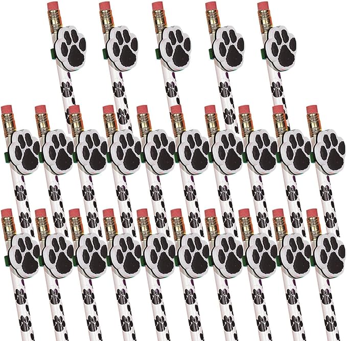 Anderson's Black Paw Pencil Toppers, Set of 25, School Supplies, Classroom Supplies, Writing