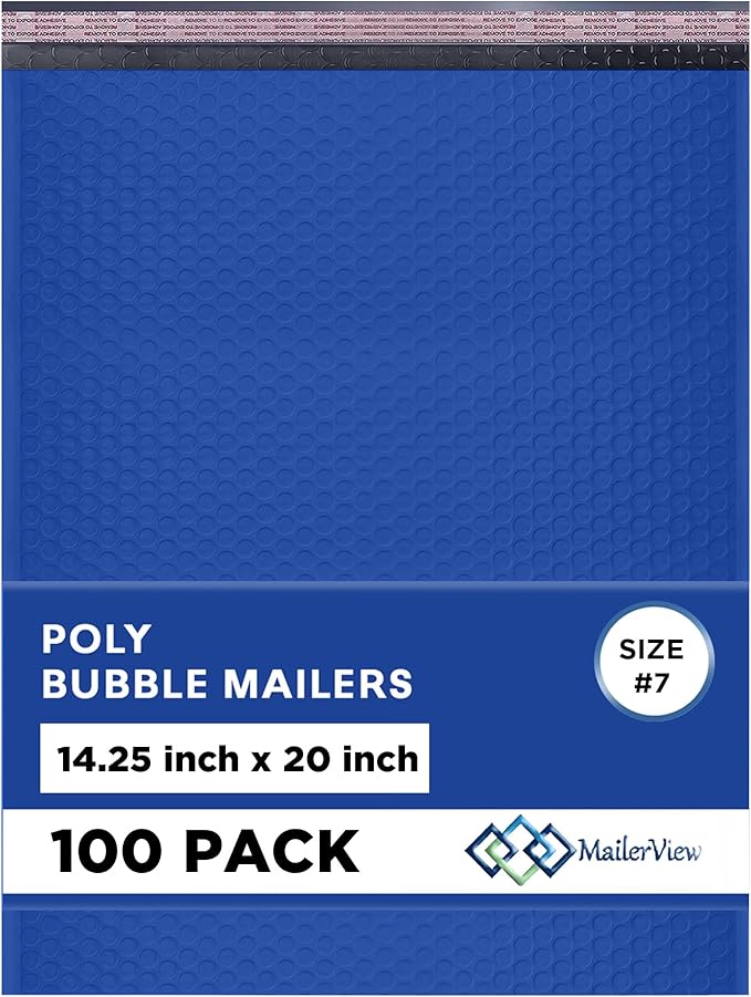 Royal Blue Extra Large Poly Bubble Mailers 14.25x20 inch #7 | Self Seal Large Padded Envelopes | Air Cushioned Bubble Mailer | Usable Size 14.25x19 Lightweight Mailing Shipping Bags| 100 Pack Bulk