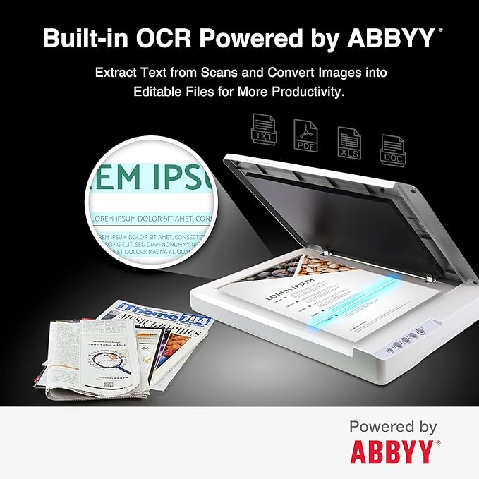 Plustek OS1180 - Flat Scanner for Graphics and Documents in A3 Format, Design Suitable for Libraries, Schools or Small Offices - Scanning A3 Documents in Approximately 9 Seconds