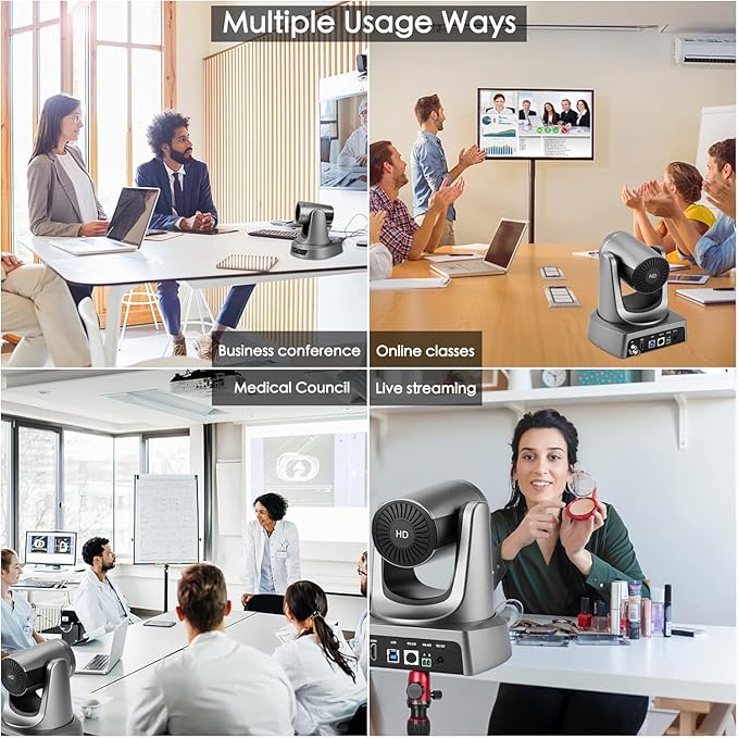 10X PTZ Conference Webcam with 3G-SDI/HDMI/USB Output, 1080P PTZ Live Streaming Camera for Church, Education, Conference Room Camera Attached Remote Control Work with Zoom, Skype, OBS