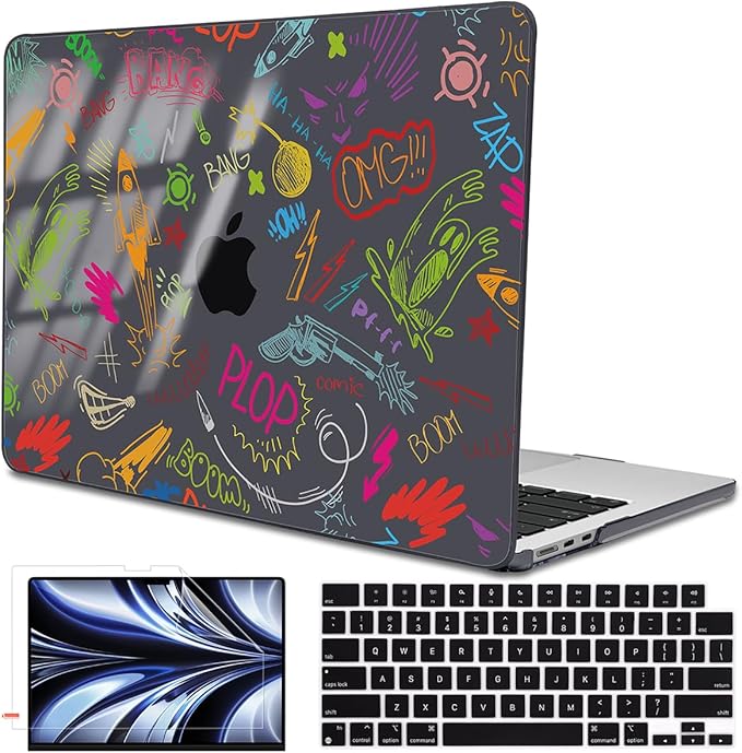 for MacBook Air 13.6 Inch Case 2025 2024 2023 2022 Release Model M4 A3240 M3 A3113 A2681 M2, Crystal Black Pattern Plastic Hard Shell Cover for MacBook Air 13 M4 Chip 2025, Doodle Word