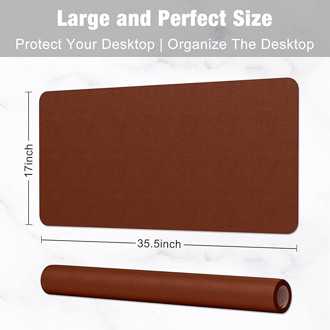 Hsurbtra Desk Pad, 35.5" x 17" PU Leather Desk Mat, XXL Extended Mouse Pad, Waterproof Desktop Blotter Protector, Non-Slip Ultra Thin Large Laptop Keyboard Writing Mat for Office Home, Brown