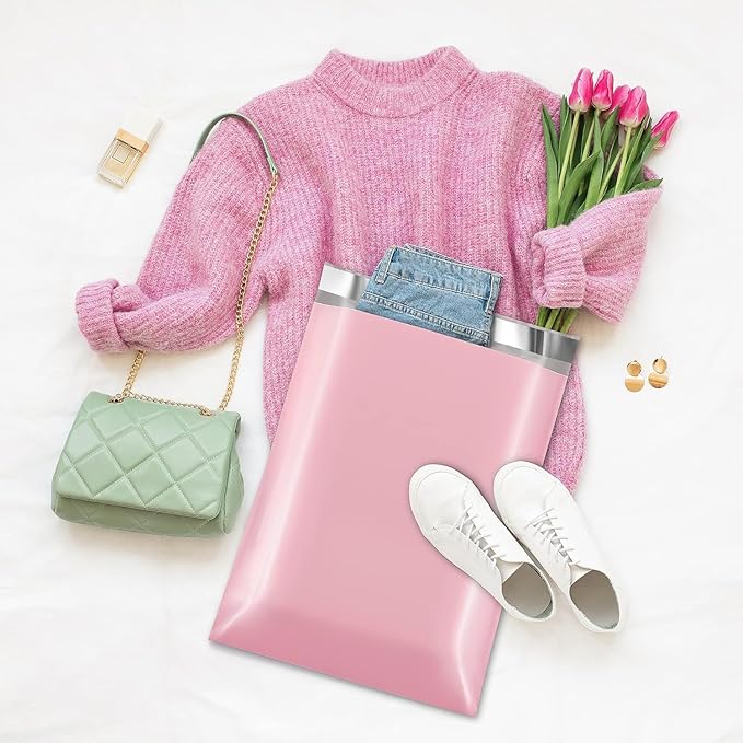 Fuxury Pink Poly Mailers 10x13 Inch 500pc,Sturdy Shipping Bags for Clothes,Self Adhesive Mailing Shipping Envelopes,Waterproof Colorful Packaging Bags for Dress Books Accessories