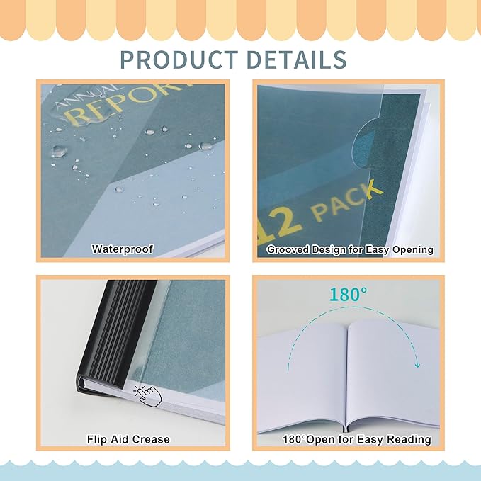 Binditek 40 Pack Clear Report Covers with Black Sliding Bars, 70 Sheet Capacity, 9mm Binding Bars, Letter Size, 5.5 Mil Thick, Black, for Students and Coworkers