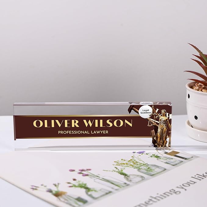 Custom Name Plate for Desk, Personalized Acrylic Office Name Sign with Name & Title, Elegant Desk Decor for Women Men, Employee Appreciation Gift (Lawyer-1)