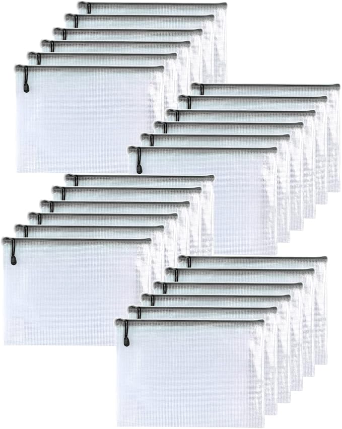 Oaimyy-24PCS-3 x 5" inchs-Mesh Zipper Pouch, Plastic Zip File Folders Puzzle Bags for Organizing,Office Supplies,Travel,Home Storage-Black