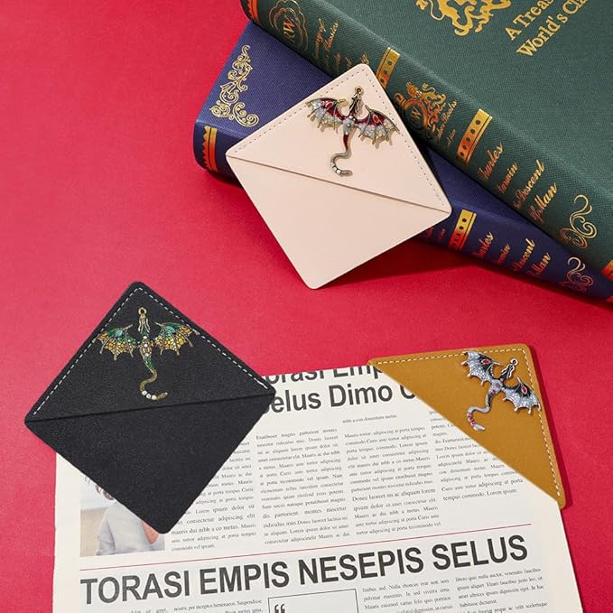 Fantasy Dragon Leather Metal Bookmark,Fourth Wing Corner Bookmarks,Book Marks for Reading Women Book Lovers Book Accessories(Dragon)