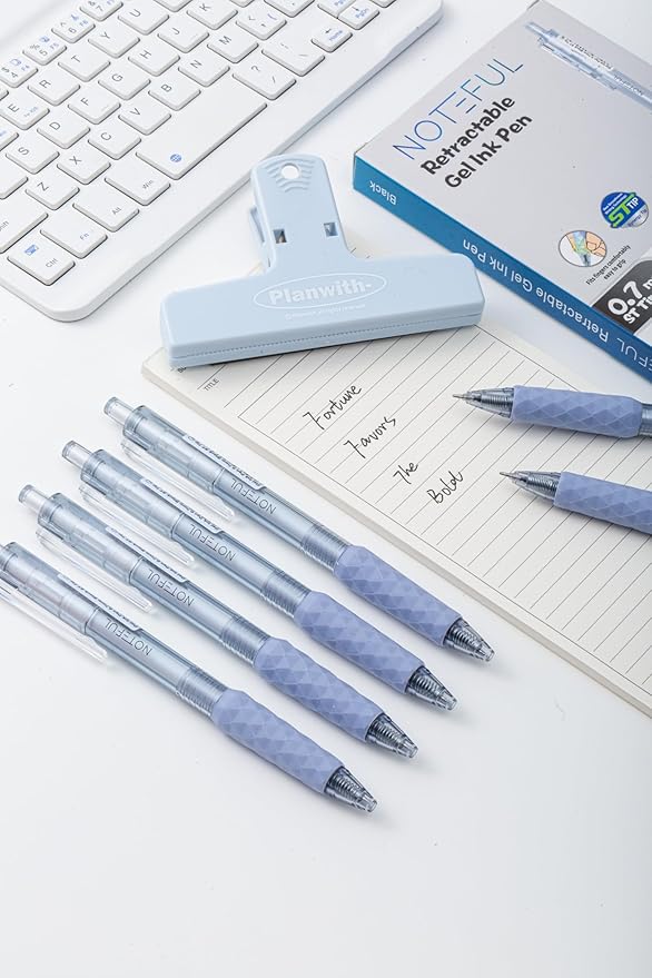 Retractable Gel Pens Clicker, Medium Point 0.7, Premium Comfort Grip for Smooth Writing Planner and School Supplies (Black, 1 Count (Pack of 8))