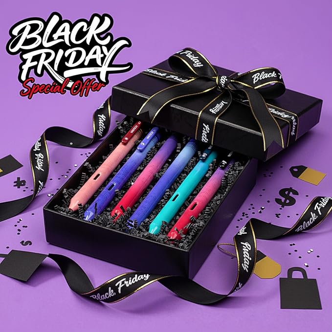 WRITECH Black Ink Gel Pens: 8-Pack Retrowave 0.5mm Fine Point Pens - Smooth Writing Silent Clicker and Refillable Perfect for School Office & Everyday Use.
