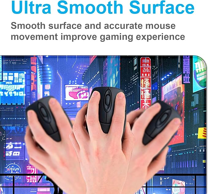 Tokyo Street Cute Large Gaming Mouse Pad, Purple Blue Anime City XXL, 35.4L x 15.7W inches, Fabric, Polyvinyl Chloride, Office Products