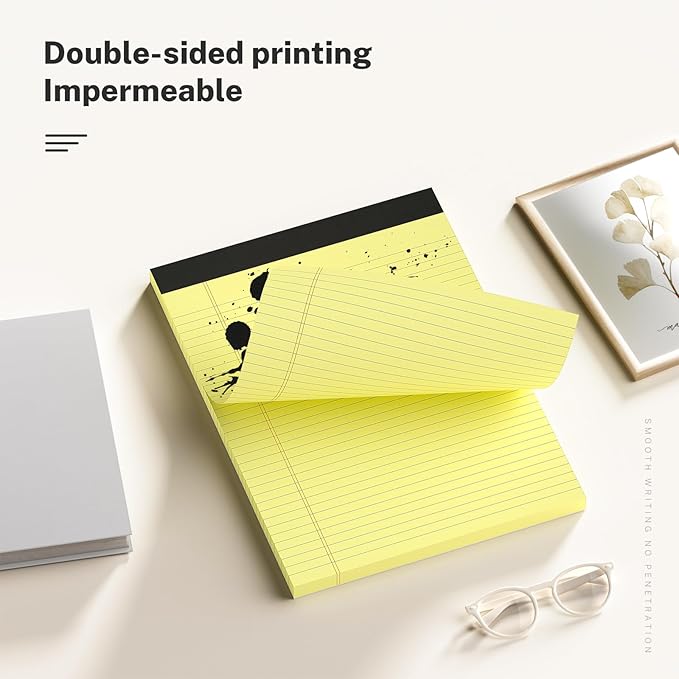 6 Pack Colored Legal Pads 8.5 x 11 College Ruled Paper Note Pads Narrow Ruled 50 Sheets per Notepad Perforated Writing Pad Durable Sturdy Back 8x11 Pads of Paper Pink Purple Blue Green White Yellow