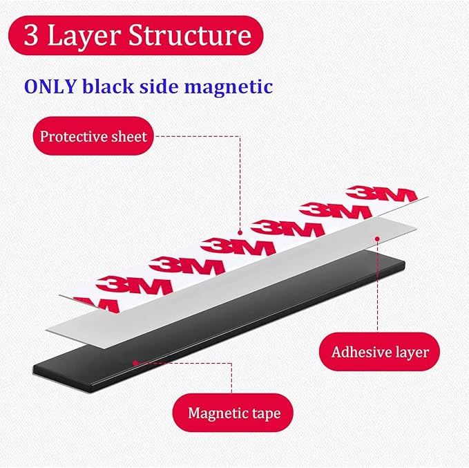 Magnetic Tape Strip Roll with 3M Adhesive Backing,(0.5in Wide x20ft Long) Flexible Sticky Magnet Tape Strips for Kitchen, Garage Whiteboards Fridge DIY Organization