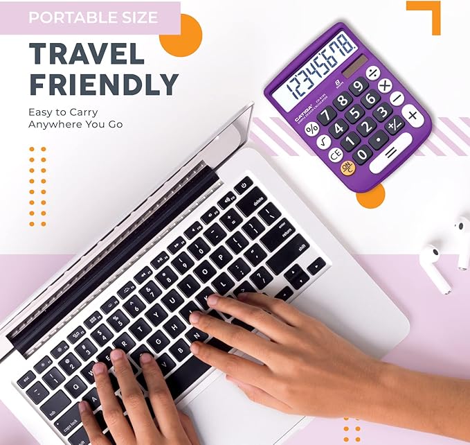 CATIGA Desktop Calculator 8 Digit with Solar Power and Easy to Read LCD Display, Big Buttons, for Home, Office, School, Class and Business, 4 Function Small Basic Calculators for Desk, CD-8185
