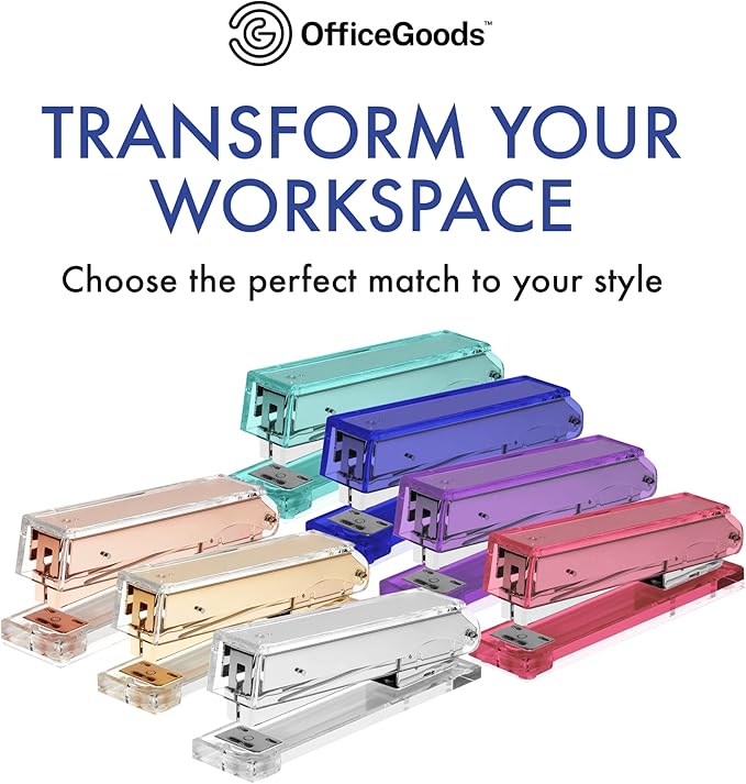 OfficeGoods Acrylic Stapler – Aesthetic & Durable Blue Desk Staple for Modern Office – Stylish & Compact Office Supplies for Women & Men