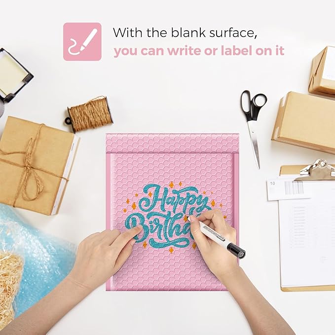 Fuxury Bubble Mailer 8.5x12 250 Pack,Light Pink#2 Poly Bubble Mailers,Self Seal Padded Envelopes,Waterproof Bubble Mailing Envelopes,Cushioning Packaging Bags for Books,Clothes, Makeup Supplies