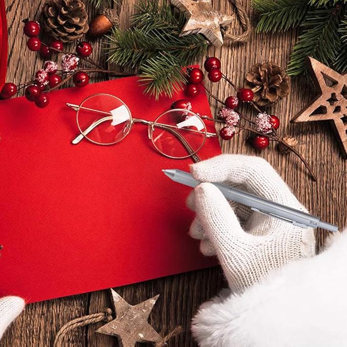 smttw 4 in1 Multi-Function Refillable & Retractable Ballpoint Pen + 0.5mm Mechanical Pencil, Fine Point, Silver Metal Barrel, Black/Red/Blue Inks, Multicolor Pen With Metal Gift Box