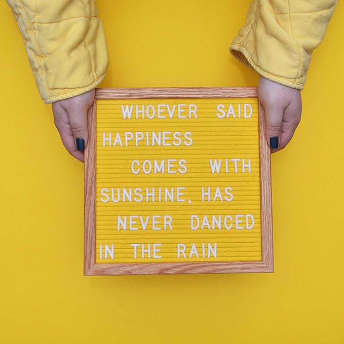 Felt Like Sharing Square Letter Board (Yellow Felt - 10”x10”) – Changeable Message Board with 3 Sets of Felt Board Letters – Statement Wall Sign for Quotes, Home or Holiday Decor In Oak Frame