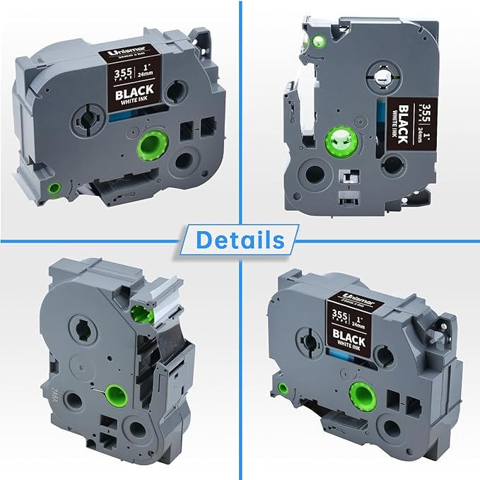 Unismar TZe-355 Compatible for Brother Ptouch 24mm 0.94 Laminated White on Black Label Tape TZ355 TZ Tape Work for PTD600 PT-P700 PT-2430PC PT-D600VP PT-D800W PT-P900W Label Maker, 1'' x 26.2', 4-Pack