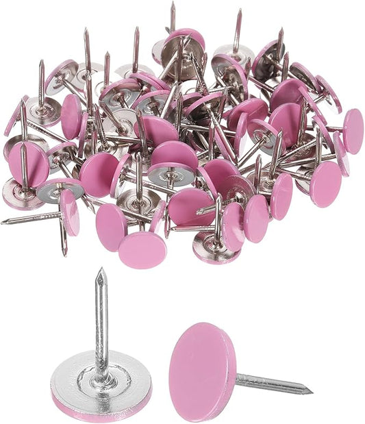 uxcell 100Pcs Upholstery Tacks, 11mmx17mm Flat Head Thumb Tack Decorative Furniture Nails Push Pins for Furniture Sofa Headboards, Pink