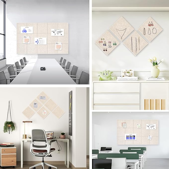 Large Cork Board for Office Wall Decor,36"x24"-6 Pack Felt Wall Tiles with Safe Removable Adhesive Tabs, 1/2" Thick, Felt Bulletin Board Pin Board Cork Boards for Walls - Oatmeal