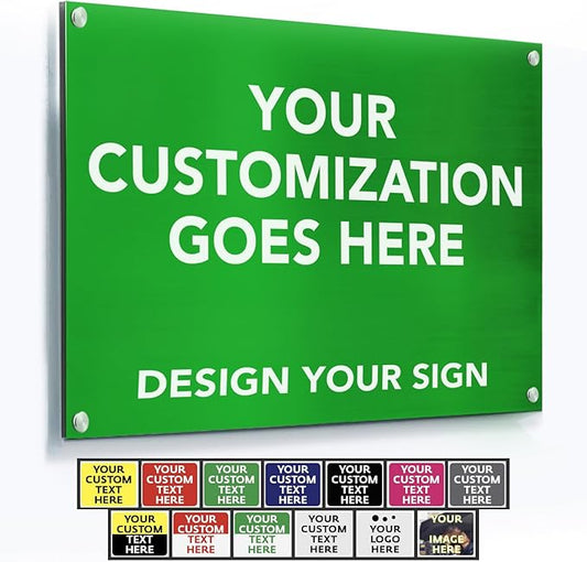 SPEEDYORDERS Custom Outdoor Metal Signs, Personalized Aluminum Signs, Customized Safety Signs, Metal Business Signs, Waterproof Outdoor Business Signs, White Aluminum (Green Background, 42x28 In)