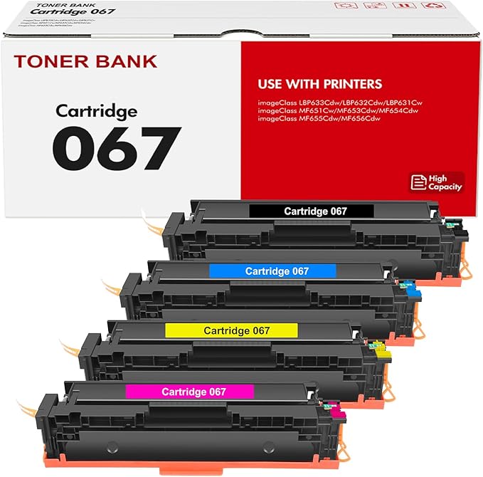 067 067H Toner Cartridge Set MF654Cdw MF656Cdw Compatible Replacement for Canon 067 067H Color ImageCLASS LBP632Cdw LBP633Cdw MF653Cdw Printer 4 Pack High Yield Ink (Black Cyan Yellow Magenta)