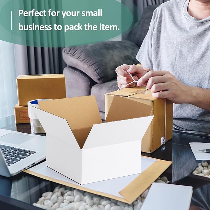 Eupako 8x8x4-Small-Shipping-Boxes-30-Pack-White-Corrugated-Box-Mailers, Cardboard Boxes for Packaging Small Business, Mailing