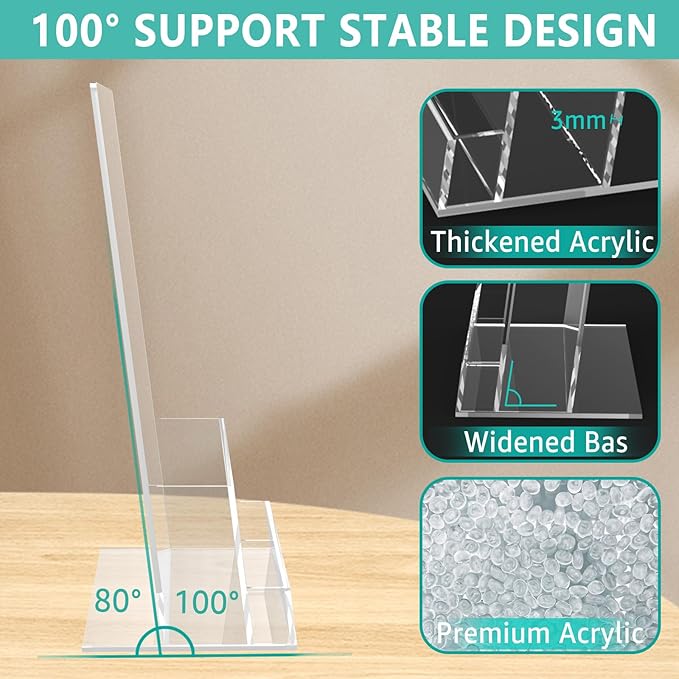 2 Pack Acrylic Brochure Holder 8.5 x 11 Inch with Business Card Holder, Clear Acrylic Brochure Holders Plastic Flyer Display Stand for Magazine, Pamphlet, Booklets, Menu, Journals, Literature