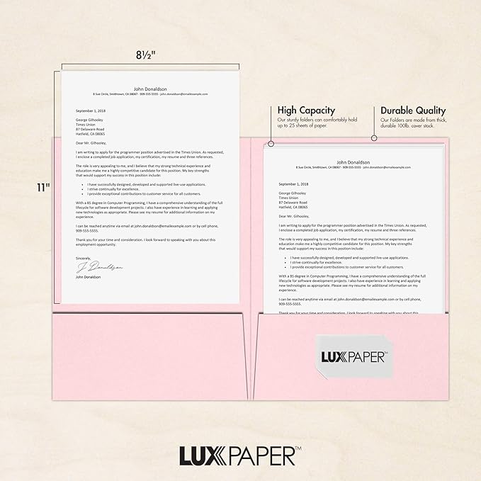 LUXPaper 9" x 12" Presentation Folders | Two Pocket | Candy Pink | 100lb. Cover | 25 Qty