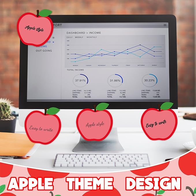 12 Pieces Apple Sticky Notes Cute Fruit Apple Sticky Notes Self-Adhesive Cartoon Fruit Sticky Note Pads Sticky for School Office Home Supplies Students Teachers Gifts