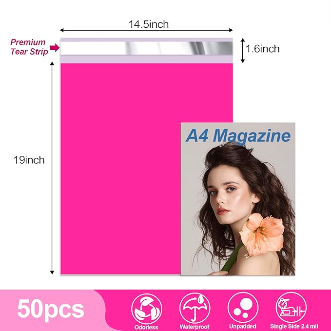 JinRuiKJ Thank You Poly Mailer 14.5x19 Inch 50 PCS, Shipping Bags for Clothing, Packaging Bags for Small Business, Strong Adhensive, Waterproof and Tear-Resistant Mailing Envelopes, Rose Red