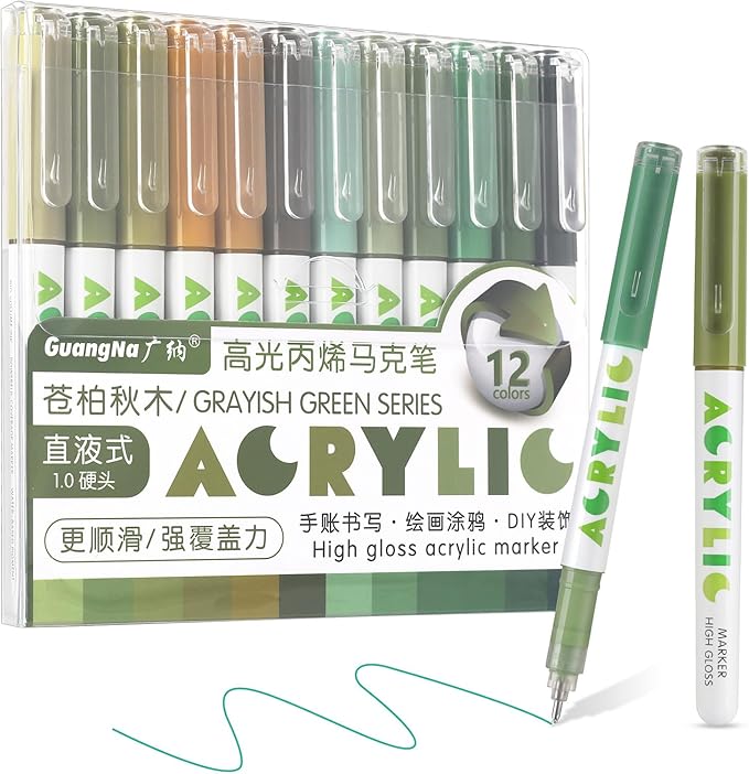 kander Direct High Gloss Acrylic Marker, 12 Colors Acrylic Paint Pens with Bullet Tip, Nicety Fine Tip Gel Pens for Teenagers, Multi-Purpose Art Supplies for Rock Painting, Crafts, DIY