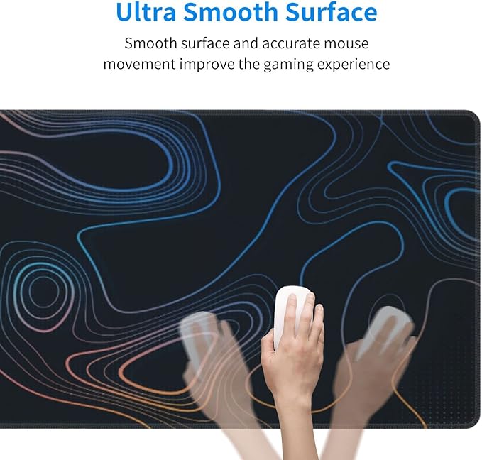 Topographic Contour Map XL Mouse Pad 31.5 x 11.8 Inch Gaming Mousepad Extended Large Mousepad with Nonslip Rubber Base Stitched Edges Laptop Desk Pad Home Office Supplies