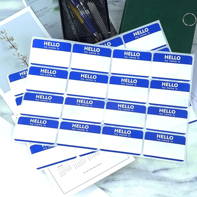 Zacool 480 Pcs Name Tag Stickers (3"x 2") Blue Hello My Name is Stickers Identification Badges, Easy Peel and Stick Name Tags for Themed Party, Family, Home, School, Office, Conferences