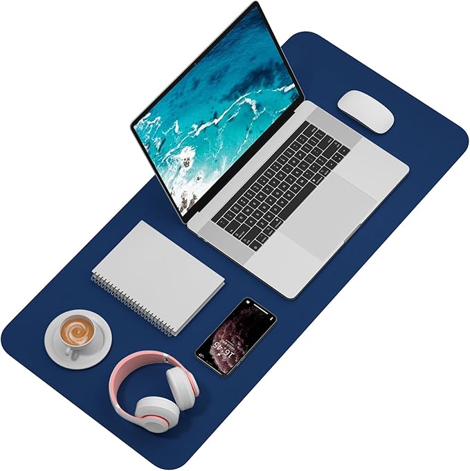 Hsurbtra Desk Pad, 35.5" x 17" PU Leather Desk Mat, XXL Extended Mouse Pad, Waterproof Desktop Blotter Protector, Non-Slip Ultra Thin Large Laptop Keyboard Writing Mat for Office Home, Navy Blue