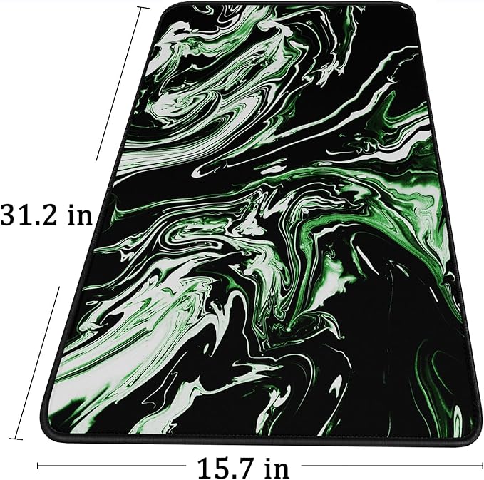 Large Extended Mouse Pad with Stitched Edges, Durable Non-Slip Natural Rubber Base, Waterproof Computer Keyboard Pad Mat for Esports Pros/Gamer/Desktop/Office/Home - Marble Green