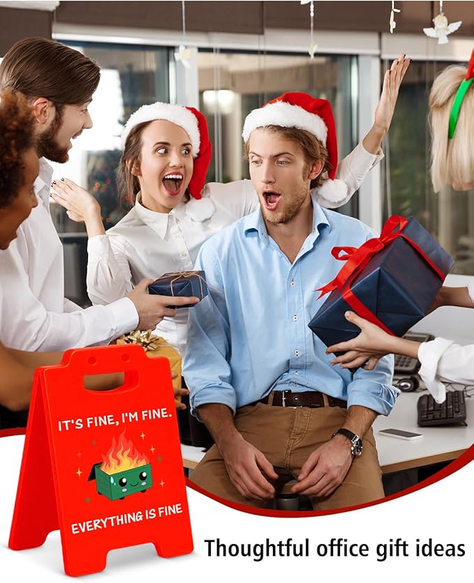 Dumpster Fire Desk Accessories Desk Signs - Funny Office Gifts for Coworkers, Cute Dumpster Fire Gifts, I'm Fine Everything is Fine Office Decor for Women Men