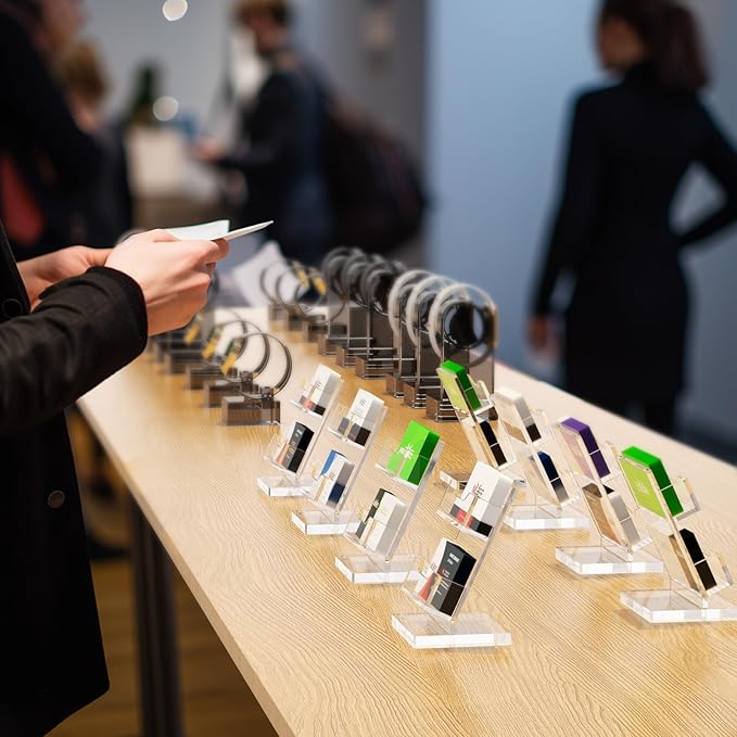 NIUBEE Acrylic Business Card Holder for Desk 2 Tier Clear Gift Card Display, Business Card Stand for Office Exhibition, 130 Cards Capacity, 2 Slots