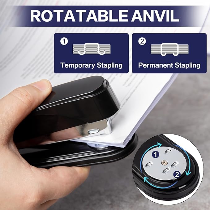 Deli Stapler Heavy Duty, Full Strip Staplers for Desk with 2000 Staples and Staple Remover, 50 Sheet Capacity, No Jam, Non-Slip Office Stapler with Staples for Office, Classroom, Black