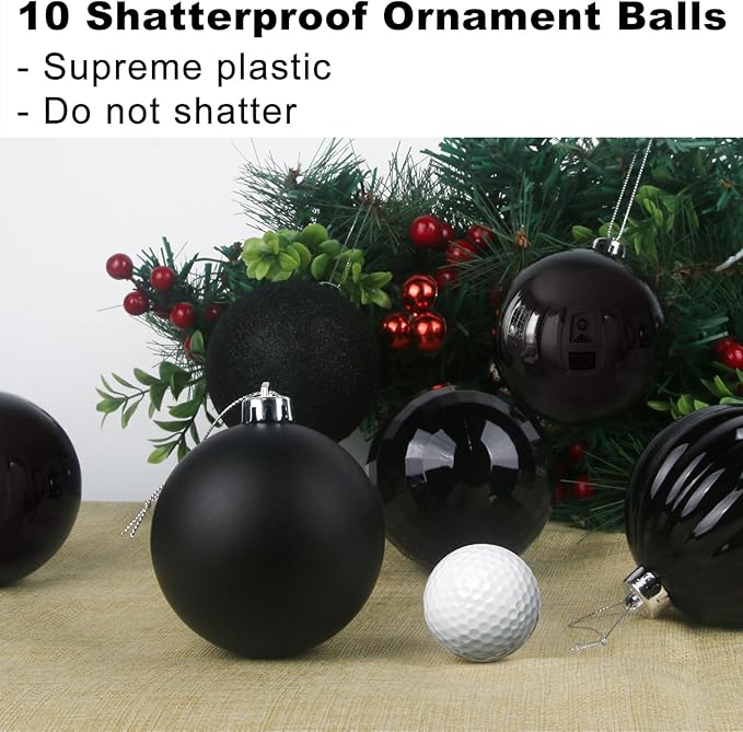 Black 3.2" Large Christmas Balls - Christmas Tree Decoration Ornaments Shatterproof Hanging Balls for Birthday Halloween Holiday Wedding Decorations Set of 10pcs
