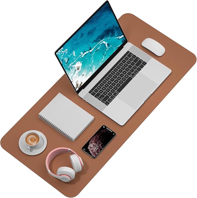 Hsurbtra Desk Pad, 35.5" x 17" PU Leather Desk Mat, XXL Extended Mouse Pad, Waterproof Desktop Blotter Protector, Non-Slip Ultra Thin Large Laptop Keyboard Writing Mat for Office Home, Dark Apricot