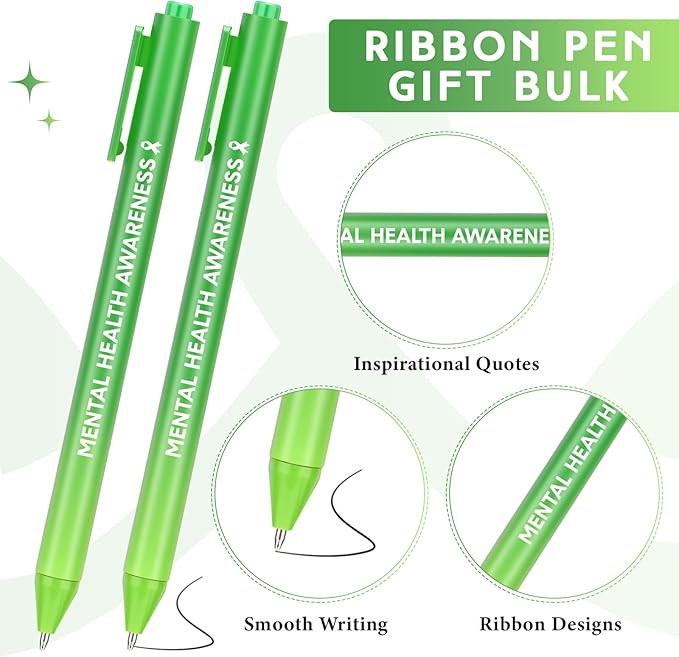 Jetec 100 Pcs Mental Health Awareness Ribbon Pens Bulk Black Ink Retractable Fine Tip Pens with Gradient Color Barrel Ballpoint Pens for Charity Volunteers Activity