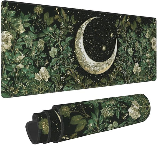 Moon Mouse Pad 31.5 X 11.8 Inch Big Desk Rubber Base Stitched Edges Keyboard Pad XXL Mouse Mat for Home Game and Office
