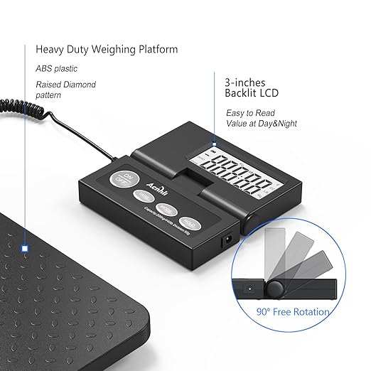 Shipping Scale,440lbs/1oz Ultra-Thin, Highly Accurate Foldable LCD Display with Tare Function Lightweight Postal Scale for Packages Warehouses, Homes, Offices, Including Manuals and Adapters