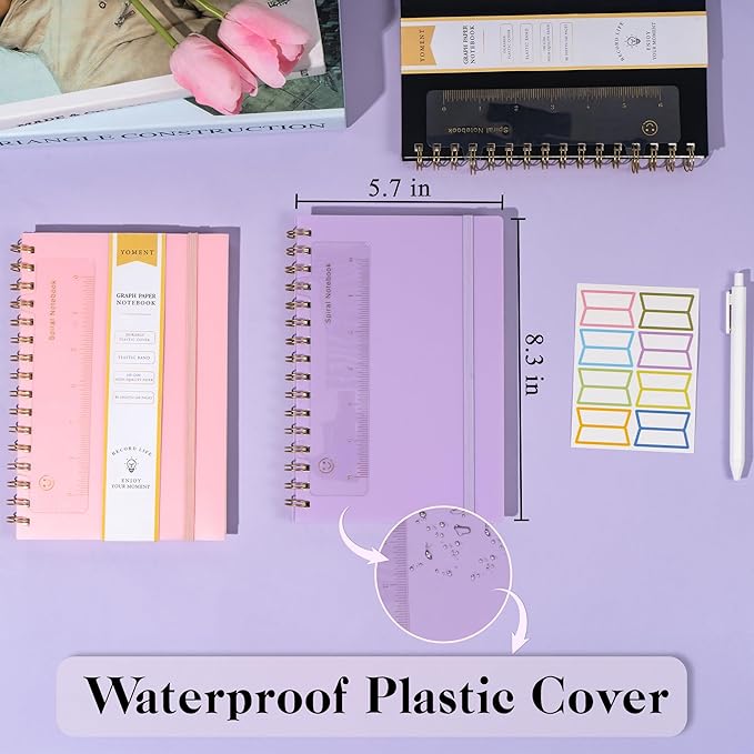 Dot Grid Spiral Notebook A5 Spiral Bullet Dotted Journal 160 Pages Thick Dot Paper Notebooks Plastic Hardcover Spiral Notebook 5x7 Wire Bound Notebooks for Note Taking School Office Supplies,Purple